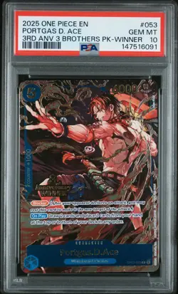 6091 Portgas D. Ace 2025 One Piece 3rd Tournament 3 Brothers #053 Promos PSA 10 - Image 1