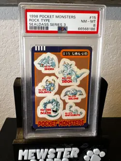 1998 Pokemon Pocket Monsters Sealdass Rock Type #15 PSA 8 (Magikarp on back) - Image 1
