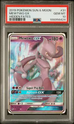 2019 POKEMON SUN & MOON HIDDEN FATES #31 MEWTWO GX PSA 10 - Image 1