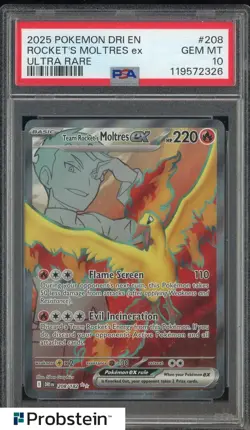 2025 Pokemon TCG Destined Rivals Team Rockets Moltres EX UR FA 208/182 PSA 10 - Image 1