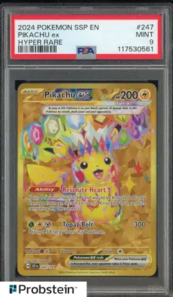 Pokemon Scarlet & Violet Surging Sparks Pikachu EX Hyper Gold SSP 247/191 PSA 9 - Image 1
