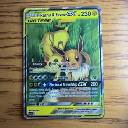 Pikachu & Eevee GX Tag Team FAN ART Custom Holo Full Art Pokemon Card - Image 1