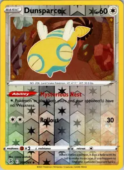 Dunsparce 207/264 Uncommon Fusion Strike Pokemon Reverse Holo NM - Image 1