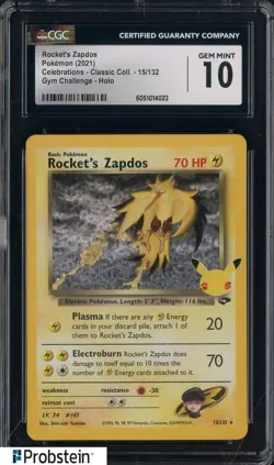 2021 Pokemon Celebrations Classic Coll #15/132 Rocket's Zapdos Gym Chall CGC 10 - Image 1