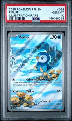 2025 POKEMON EN PIPLUP #098 PHANTASMAL FLAMES ILLUSTRATION RARE PSA 10 GEM MINT - Image 1