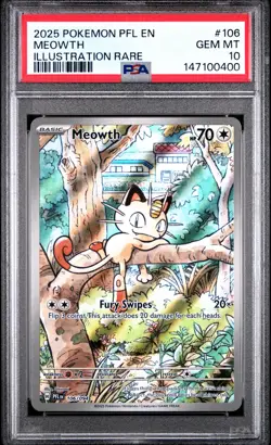 2025 POKEMON PFL EN-PHANTASMAL FLAMES ILLUSTRATION RARE #106 MEOWTH PSA 10 - Image 1