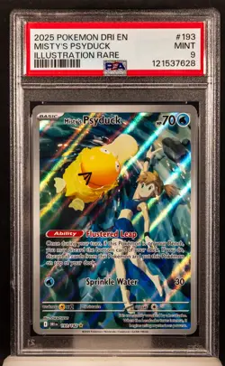 121537628 Misty's Psyduck 2025 Pokemon DRI 193 Illustration Rare PSA 9 - Image 1