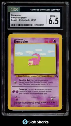 1999 POKEMON FOSSIL UNLIMITED #55/62 SLOWPOKE COMMON CGC 6.5 - Image 1