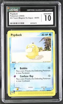 CGC 10 GEM MINT Psyduck 2004 EX Team Magma Vs Aqua 44/95 Pokemon Card - Image 1
