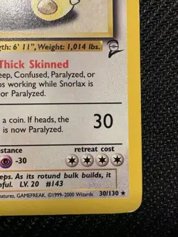 Pokemon TCG Snorlax Base Set 2 30/130 Unlimited Rare Vintage 2000 WOTC Card - Image 4