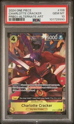 PSA 10 Charlotte Cracker PRB01 OP03-108 (Alt Art) 2024 One Piece (Gem Mint 10) - Image 1