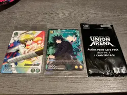 Union Arena Kurapika release promo with Megumi Fushiguro and 2025 AP Vol.3 promo - Image 1
