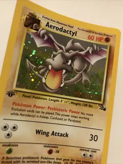 1st Edition Aerodactyl 1/62 PRERELEASE Gold Stamp Fossil Holo 1999 Pokemon Card - Image 2