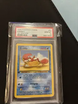 Pokemon TCG Krabby Fossil 51 Regular 1st Edition Common Card PSA 10 GEM MT - Image 1