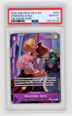 2025 ONE PIECE OP12-LEGACY OF THE MASTER TREASURE RARE VINSMOKE SANJI PSA 10 - Image 1