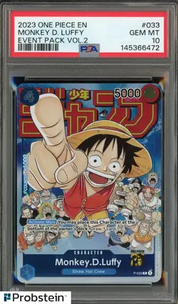 2024 One Piece English #033 Monkey D. Luffy 2023 CS Event Pack PSA 10 GEM MINT - Image 1