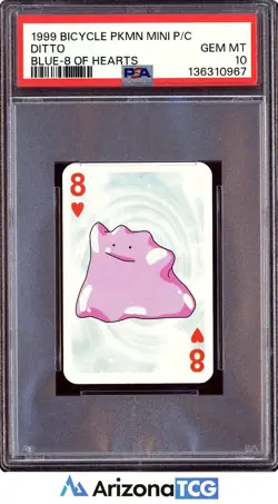 Pokemon 1999 Ditto 8 Of Hearts Blue Bicycle Pokemon Mini Playing Cards PSA 10 - Image 1