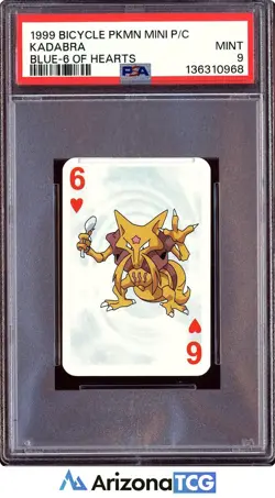 Pokemon 1999 Kadabra 6 Of Hearts Blue Bicycle Pokemon Mini Playing Cards PSA 9 - Image 1