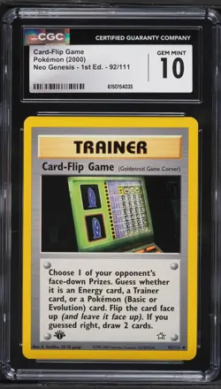 2000 Pokemon Neo Genesis 1st Edition Card Flip Game #92 CGC 10 GEM MINT - Image 1