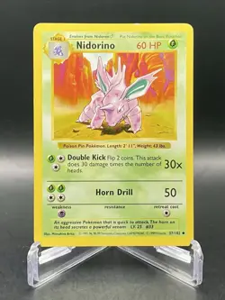 Nidorino 37/102 (Shadowless) Base Set Unlimited Vintage WOTC Pokemon TCG MP - Image 1
