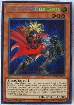 Yugioh 1x Magical Musketeer Caspar SPWA-EN016 Secret Rare 1st Edition NM - Image 1