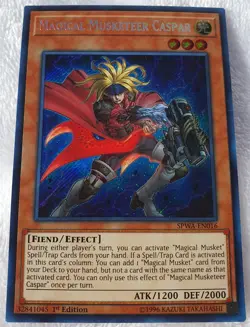 Yugioh 1x Magical Musketeer Caspar SPWA-EN016 Secret Rare 1st Edition NM - Image 3
