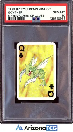 Pokemon 1999 Scyther Green Queen Clubs Bicycle Pokemon Mini Playing Cards PSA 10 - Image 1