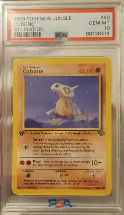 1999 Pokemon Jungle 1st Edition #50 Cubone - PSA10 GEM MINT - Image 1