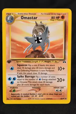 Omastar 1st Edition 43/75 NM Neo Discovery Regular Pokemon TCG Card Near Mint - Image 1