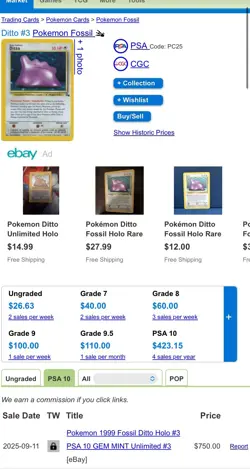 Ditto 3/62 GRADED 10 Near MINT PGC pokemon card 1999 rare original holo - Image 4