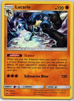 Pokemon TCG Lucario 71/147 Burning Shadows Holo NM - Image 1