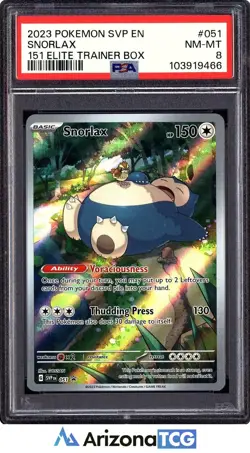 Pokemon 2023 Snorlax 051 Black Star Promo 151 Elite Trainer Box PSA 8 - Image 1