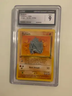 CGC 9 MINT Rhyhorn 1st Edition Jungle #61/64 Pokemon 1999 Non-Holo - Image 1