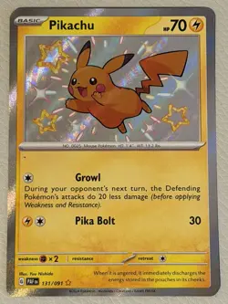 Pikachu 131/091 Paldean Fates Shiny Holo Rare Pokemon - Image 1
