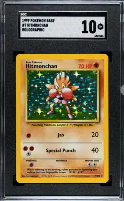 1999 Pokemon Base Set Unlimited Hitmonchan Holo SGC 10 GM - Image 1
