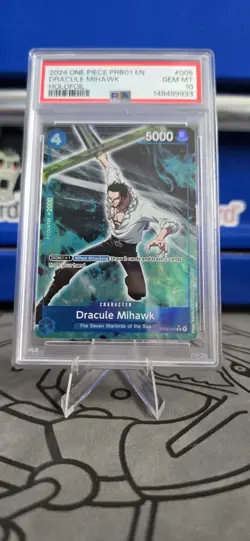 2024 One Piece PRB01 Dracule Mihawk Holofoil #005 PSA 10 English - Image 1