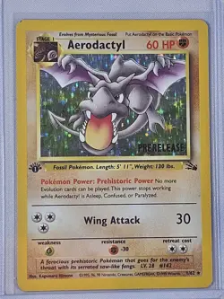 1999 Pokemon Fossil 1st Edition Aerodactyl #1/62 - Prerelease Stamp - LP - Image 1