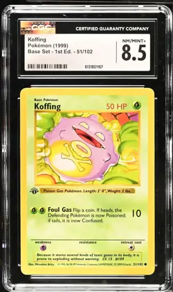 CGC 8.5 NM/MINT+ Koffing 51/102 1st Edition Shadowless Base Set Pokemon Card - Image 1