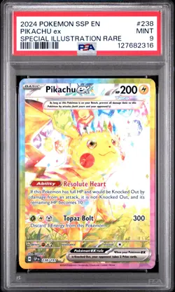 2024 POKEMON SSP EN-SURGING SPARKS SPECIAL ILLUSTRATION RARE PIKACHU EX PSA 9 - Image 1