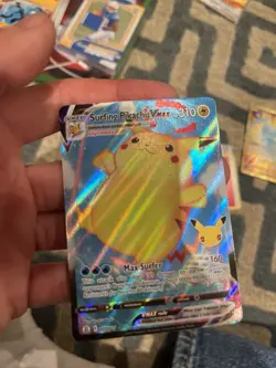 Pokemon TCG Surfing Pikachu VMAX Full Art Holo Card Celebrations 009/025 - Image 1