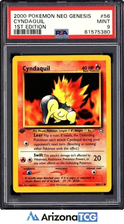Pokemon 2000 Cyndaquil 56/111 1st Edition Neo Genesis PSA 9 - Image 1