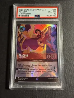 2023 DISNEY LORCANA THE FIRST CHAPTER ENCHANTED ALADDIN HEROIC OUTLAW PSA 10 - Image 1