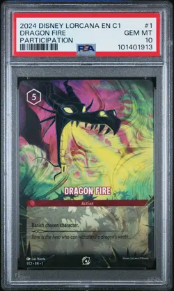 2024 DISNEY LORCANA EN C1-LORCANA CHALLENGE PROMO #1 DRAGON FIRE PSA 10 - Image 1