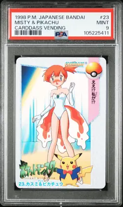 Misty & Pikachu Pokemon 1998 Bandai Anime Carddass Vending Japanese #23 PSA 9 - Image 1