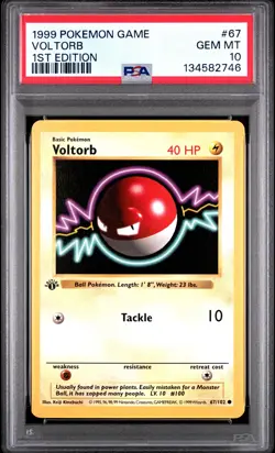 1999 Pokemon Game #67 Voltorb 1st Edition Shadowless PSA 10 GEM MINT - Image 1