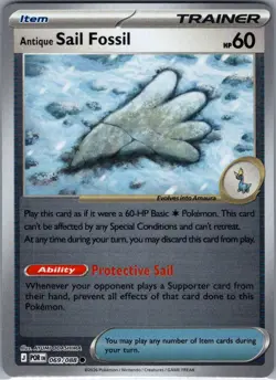 Antique Sail Fossil 069/088 Reverse Holo ME03: Perfect Order - Pokemon Card - NM - Image 1