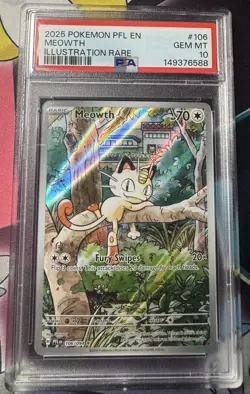 Meowth 106/094 - 2025 Pokemon Phantasmal Flames - Illustration Rare - PSA 10 - Image 1