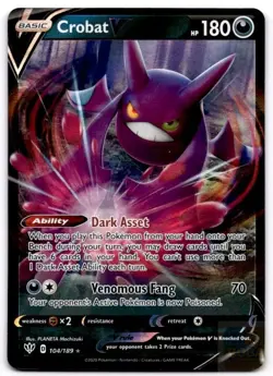 Crobat V 104/189 Holo V Rare Darkness Ablaze Pokemon Holo Heavily Played - Image 1
