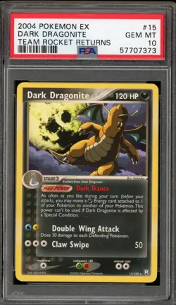 Pokemon Dark Dragonite EX Team Rocket Returns NON Holo Rare #15 PSA 10 Gem Mint - Image 1