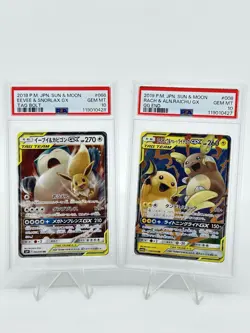 PSA 10 Pokemon Card Japanese Tag Team Raichu & Raichu Eevee & Snorlax 2CARD SET - Image 1